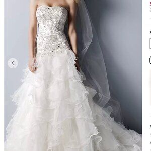 OLEG CASSINI Strapless Organza Wedding Dress with Lace (CWG546 -No Train)